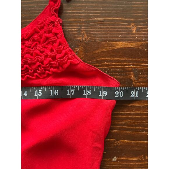 VTG Y2K 2010 Maxi Red Sheer Overlay Dress 12 Ruffle Bust Glam Holiday Party Prom - Picture 11 of 14